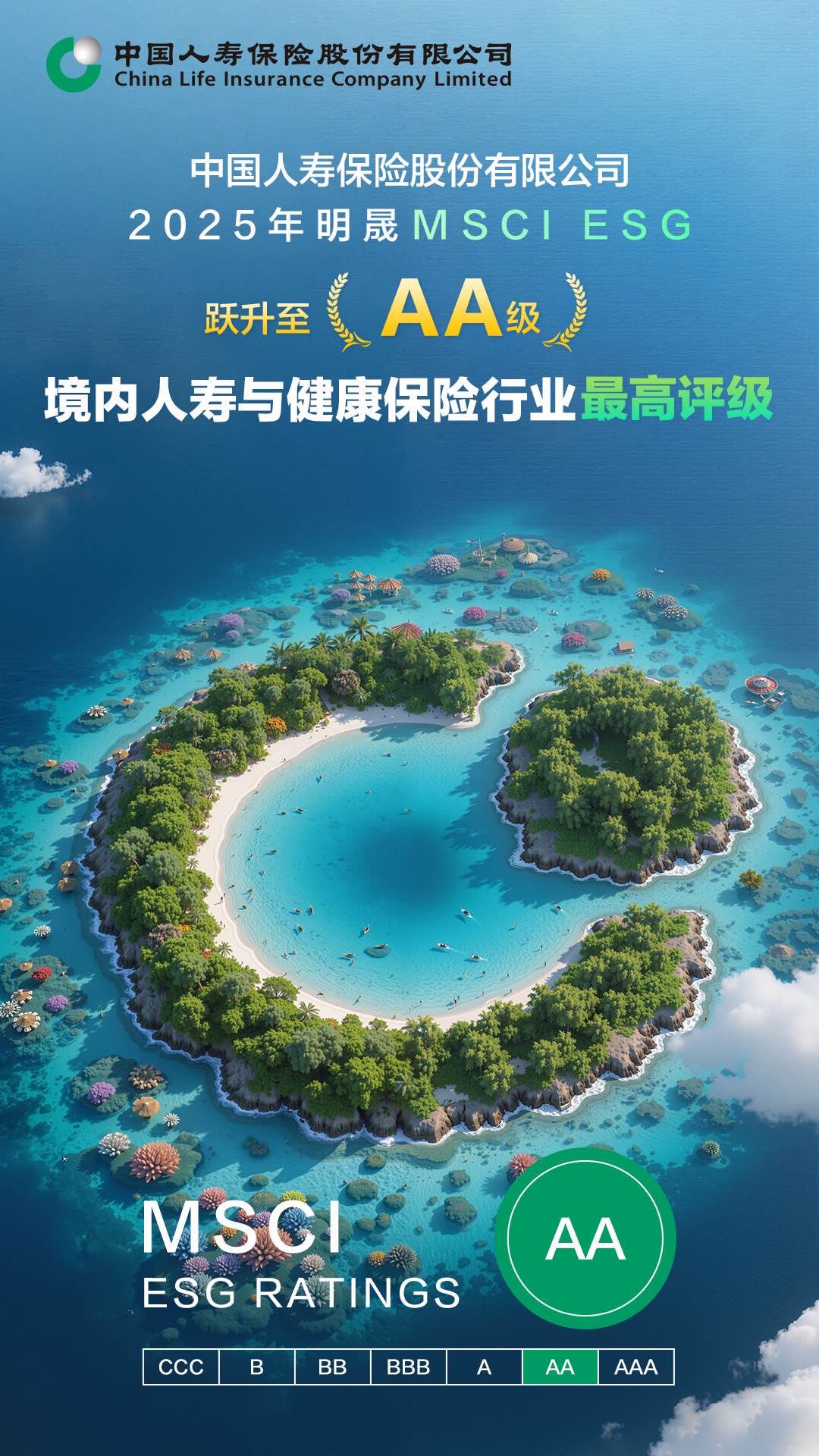 中國(guó)人壽MSCI（明晟）ESG評(píng)級(jí)調(diào)升至AA